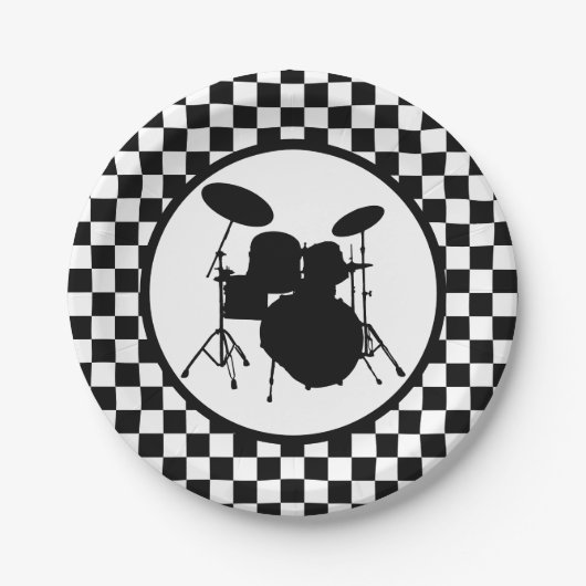 Rock & Roll Drummer Checker drumstel Papieren Bordje (Voorkant)
