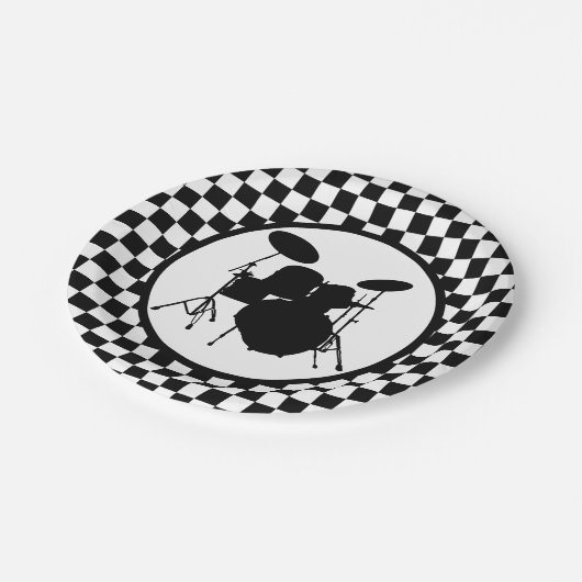 Rock & Roll Drummer Checker drumstel Papieren Bordje (Gekanteld)