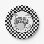 Rock & Roll Drummer Checker drumstel Papieren Bordje (Voorkant)