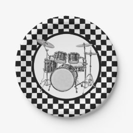 Rock & Roll Drummer Checker drumstel Papieren Bordje