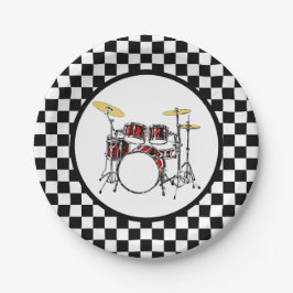 Rock & Roll Drummer Checker drumstel Papieren Bordje