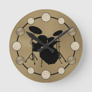 Rock & Roll Drummer Drum Kit Cymbals Musician Ronde Klok
