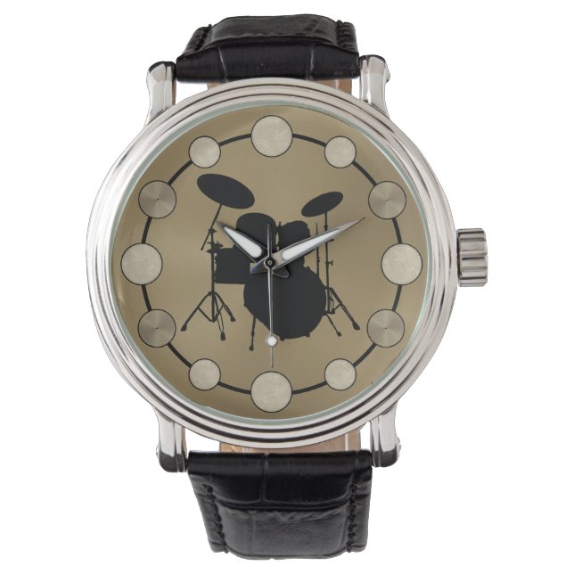 Rock & Roll Drummer Snare Drum Kit Cymbal Musician Horloge (Voorkant)