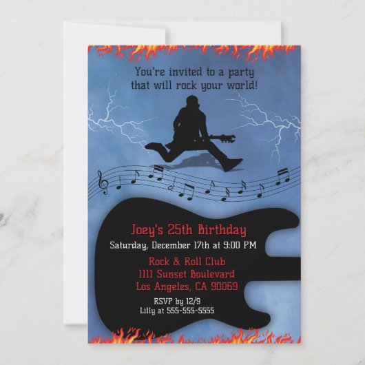 Rock & Roll Gitaar Verjaardagsfeest Uitnodigingen (Voorkant)