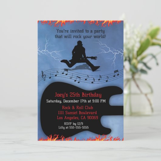 Rock & Roll Gitaar Verjaardagsfeest Uitnodigingen (Staand voorkant)