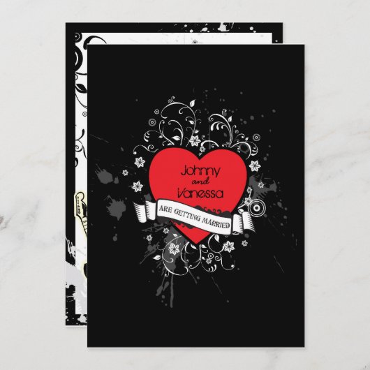 Rock & Roll Grungy Hart Muziek Thema Bruiloft Kaart (Voorkant / Achterkant)