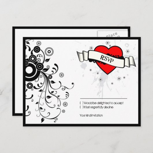 Rock & Roll Grungy Hart Muziek Thema Bruiloft Uitnodiging Briefkaart (Voorkant / Achterkant)