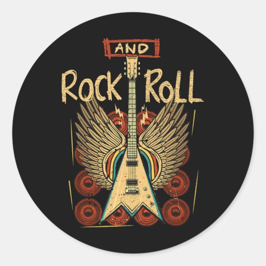 Rock Roll Guitar Wings Rock Music  Rocker G Ronde Sticker (Voorkant)