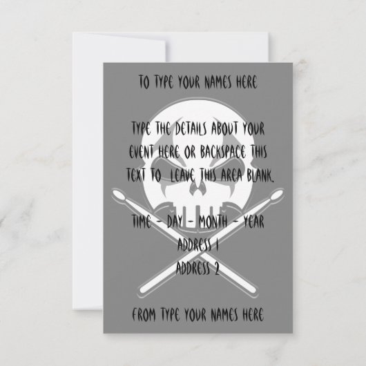 Rock- & Roll-Kaarten, gepersonaliseerd Drummer Kaart (Achterkant)