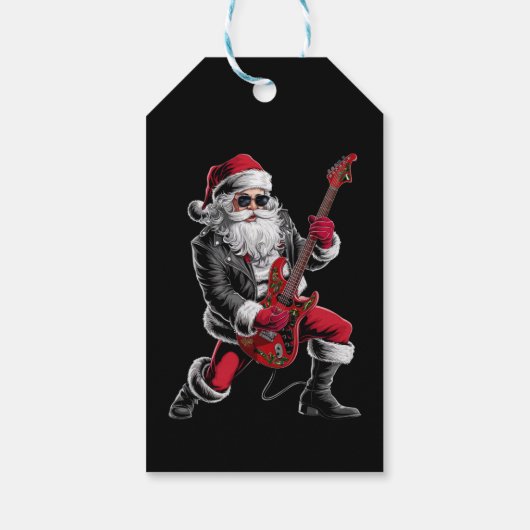 Rock & Roll Kerstmis Sinterklaas gitaar speler Cadeaulabel (Achterkant)