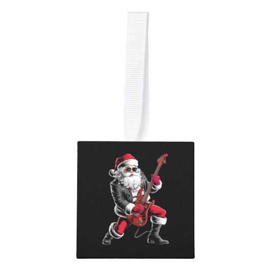 Rock & Roll Kerstmis Sinterklaas gitaar speler Decoratie (Voorkant)
