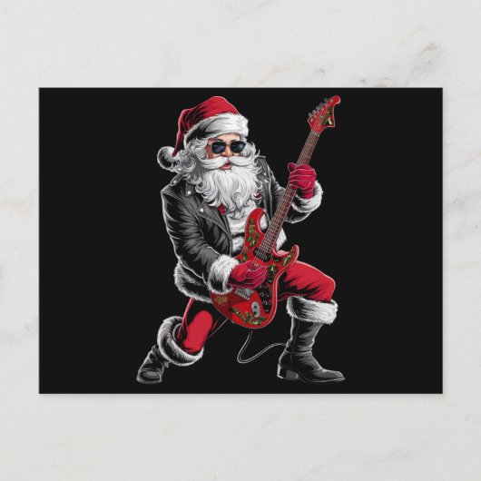 Rock & Roll Kerstmis Sinterklaas gitaar speler Feestdagenkaart (Voorkant)