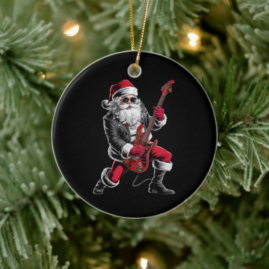 Rock & Roll Kerstmis Sinterklaas gitaar speler Keramisch Ornament (Boom)