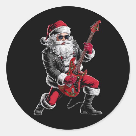 Rock & Roll Kerstmis Sinterklaas gitaar speler Ronde Sticker (Voorkant)