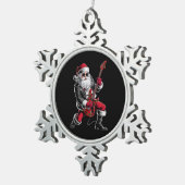 Rock & Roll Kerstmis Sinterklaas gitaar speler Tin Sneeuwvlok Ornament (Rechts)