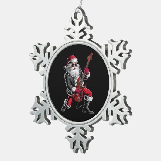 Rock & Roll Kerstmis Sinterklaas gitaar speler Tin Sneeuwvlok Ornament (Rechts)