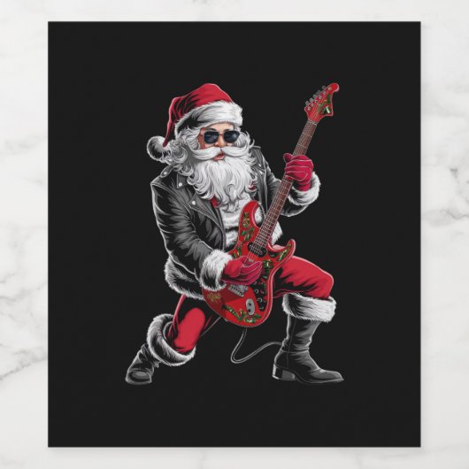 Rock & Roll Kerstmis Sinterklaas gitaar speler Wijn Etiket (Enkel label)