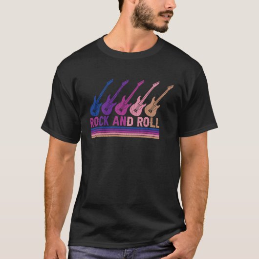 Rock & Roll Multikleur Elektrische Gitaren T-shirt (Voorkant)