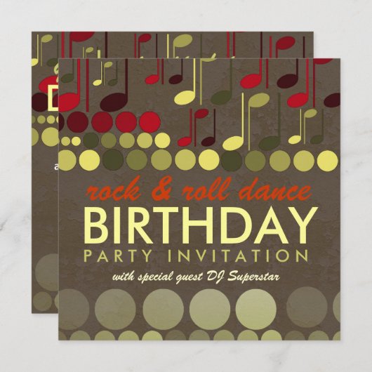 Rock & Roll Music Verjaardagsfeestje Uitnodiging (Voorkant / Achterkant)
