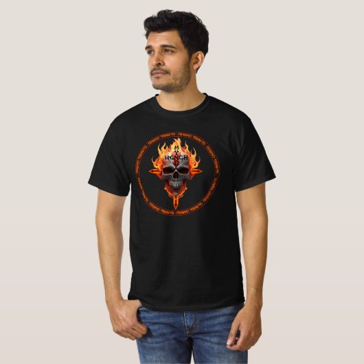 Rock & Roll Muziek Flaming Skull Heavy Metal Rocke T-shirt (Voorkant volledig)