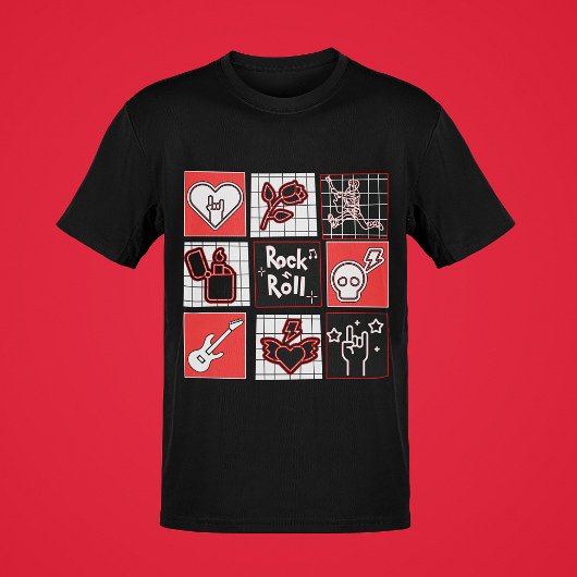 Rock & Roll Muziek Icon Art Squares Muziek Kunst B T-shirt