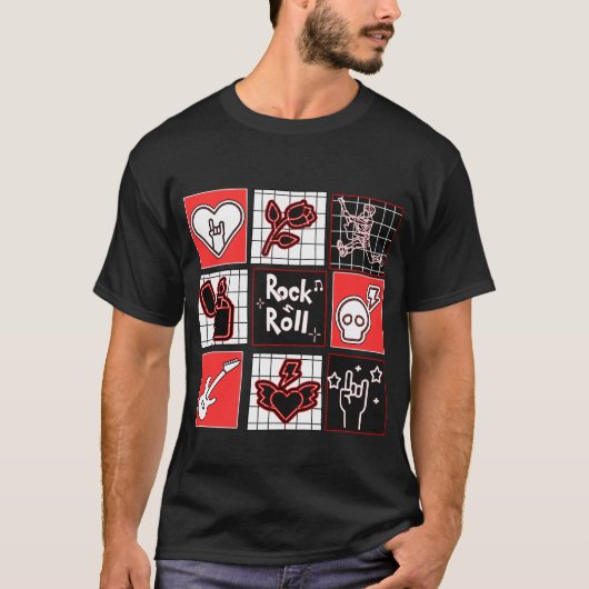 Rock & Roll Muziek Icon Art Squares Muziek Kunst B T-shirt (Voorkant)