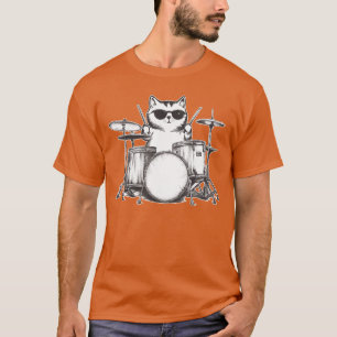 Rock Roll Muziekband Drummer Rockster Kat Spelend T-shirt