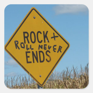 Rock + Roll Nooit eindigen, Fun Street Sign Graffi Vierkante Sticker
