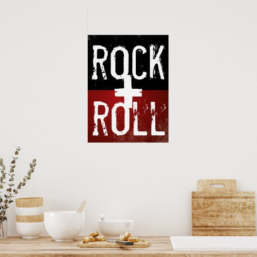 rock + roll op zwart en rood poster (Keuken)
