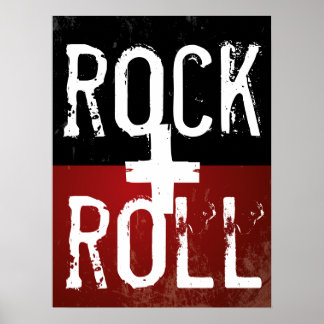 rock + roll op zwart en rood poster