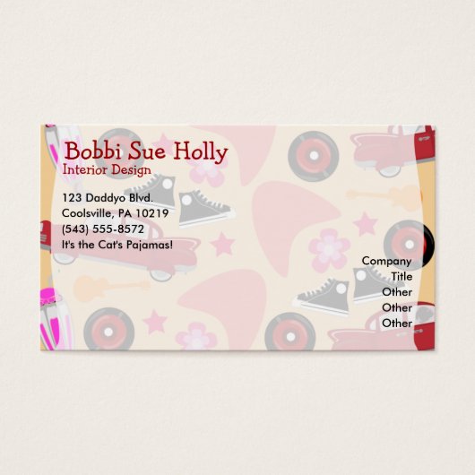Rock Roll Pink Fifties Fun Time Cute Happy Pattern Visitekaartjes (Voorkant)