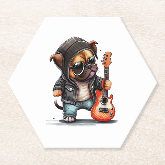 Rock Roll Puppy Dog (Drie) Kartonnen Onderzetters (Voorkant)