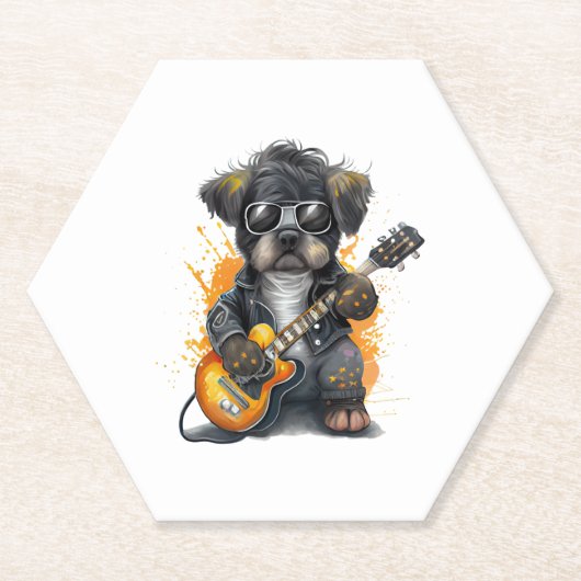 Rock Roll Puppy Dog (vier) Kartonnen Onderzetters (Voorkant)