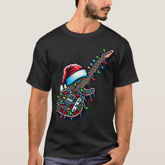 Rock  Roll Santa Xmas Guitarist Guitar Christmas M T-shirt (Voorkant)