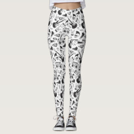 Rock & Roll-thema leggings - zwart en wit