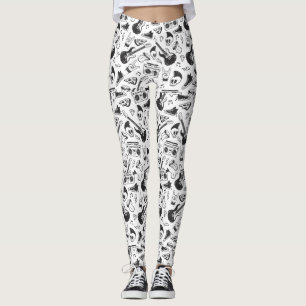 Rock & Roll-thema leggings - zwart en wit