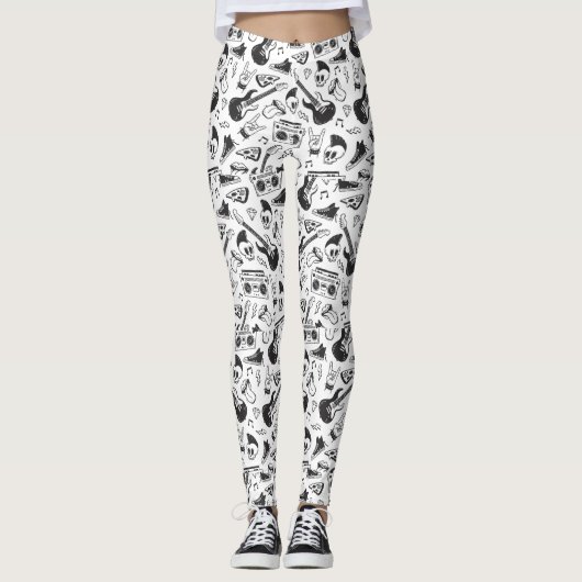 Rock & Roll-thema leggings - zwart en wit (Voorkant)