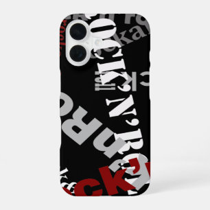 rock & roll typografie muziek iPhone 16 hoesje