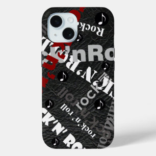 Rock & Roll typografie - zwart iPhone 15 Case