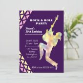 Rock & Roll verjaardagsfeestje uitnodiging, Neon D Kaart (Staand voorkant)