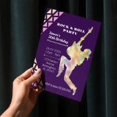 Rock & Roll verjaardagsfeestje uitnodiging, Neon D Kaart