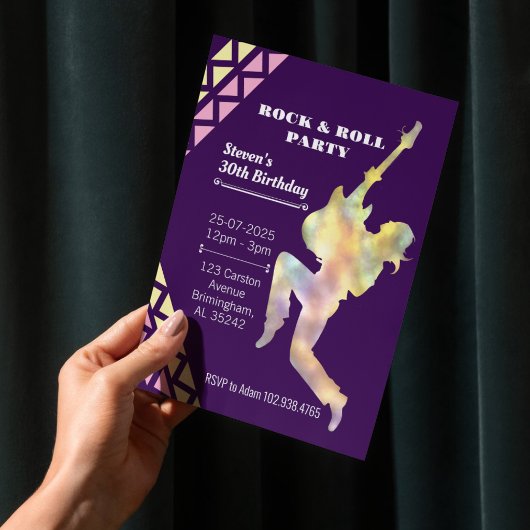 Rock & Roll verjaardagsfeestje uitnodiging, Neon D Kaart