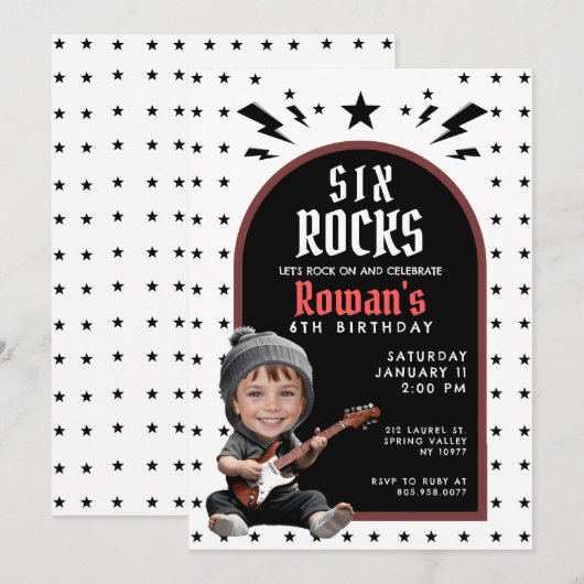 Rock & Roll verjaardagsfoto uitnodiging (Voorkant / Achterkant)