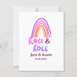 Rock & roll wedding add couple name retro rainbow  briefkaart