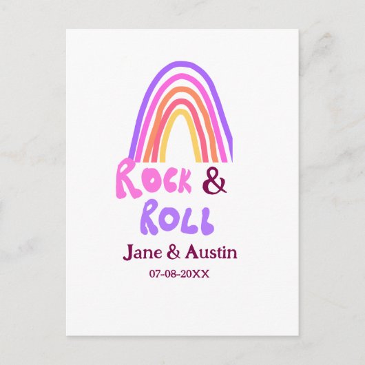 Rock & roll wedding add couple name retro rainbow  briefkaart (Voorkant)
