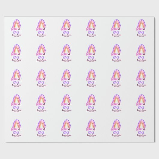 Rock & roll wedding add couple name retro rainbow  cadeaupapier (Vlak)