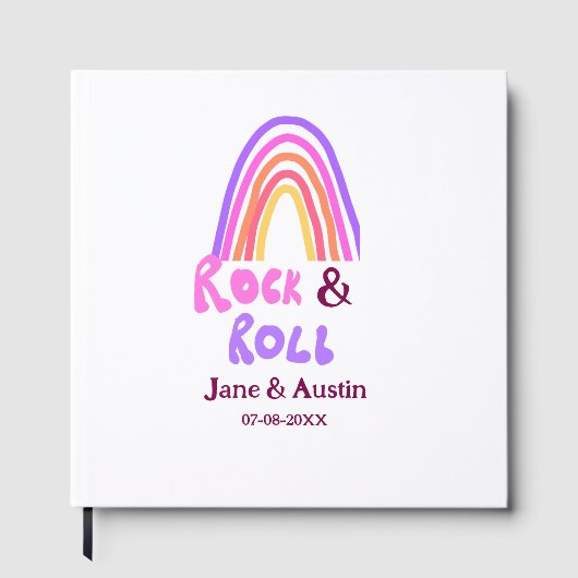 Rock & roll wedding add couple name retro rainbow  gastenboek (Voorkant)