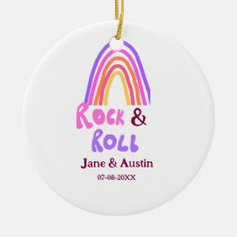 Rock & roll wedding add couple name retro rainbow  keramisch ornament