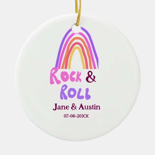 Rock & roll wedding add couple name retro rainbow  keramisch ornament (Voorkant)
