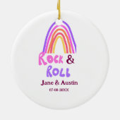 Rock & roll wedding add couple name retro rainbow  keramisch ornament (Achterkant)